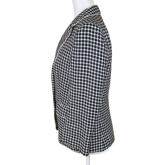 Max Mara 2-Button Blazer Size 6 (READ) Navy White Check Wool Blend Unlined Italy - Picture 2 of 8